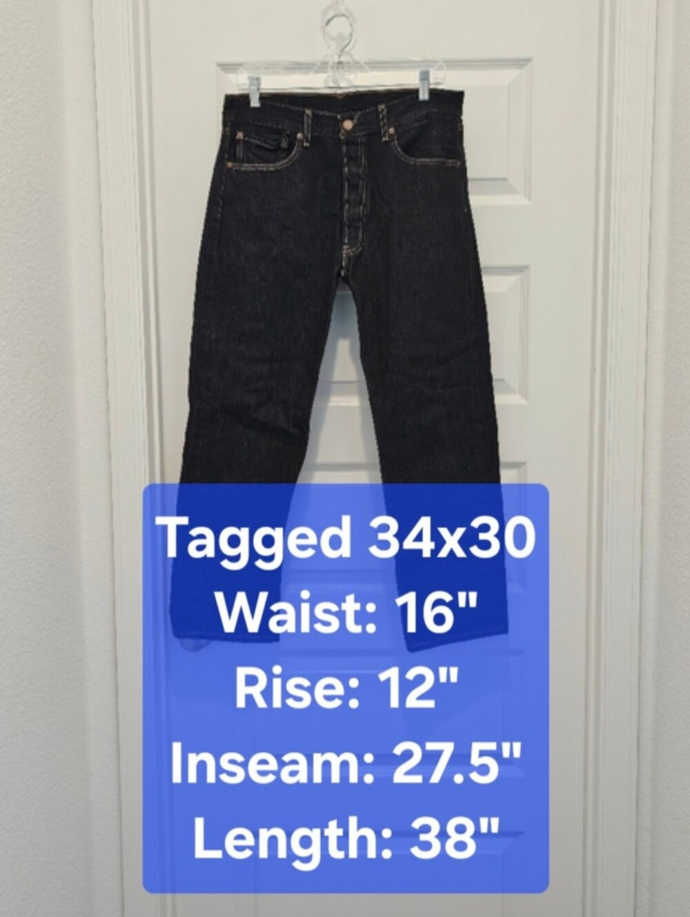 Levi's 501 Button Fly Dark Wash Denim Jeans Actual 32x27.5 Tag 34x30 EUC